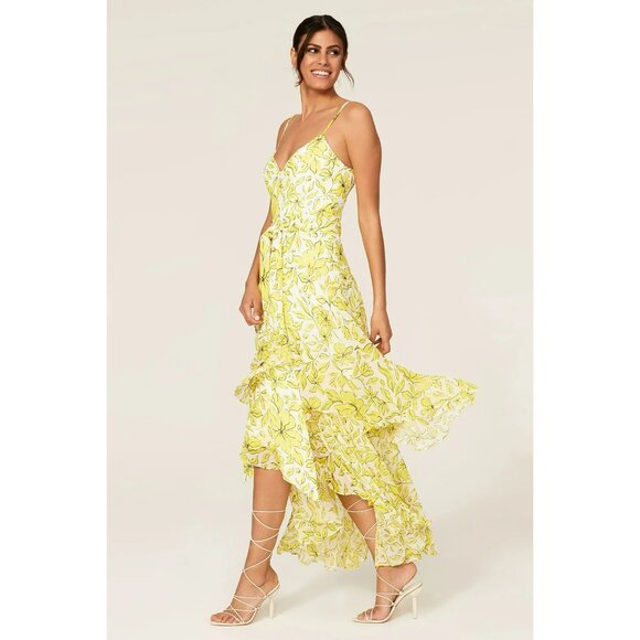17. Badgley Mischka Yellow Mixed Print Dress US 0 - Picture 2 of 5
